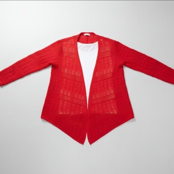 NWT Joan Rivers Open-Front Crochet Cardigan Red Sweater L - Picture 7 of 15